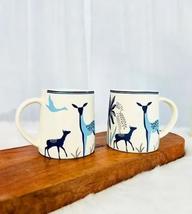 Alive Theme Tea Cups, Hand Painted Coffee, Set of 2 Cups, 330 ml Ceramic Coffee Mug