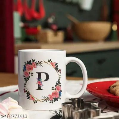 manorath Letter P Flower Alphabet CoffeeMug | Best Gift for your Loved Once on their Day Ceramic Coffee Mug-picture-15