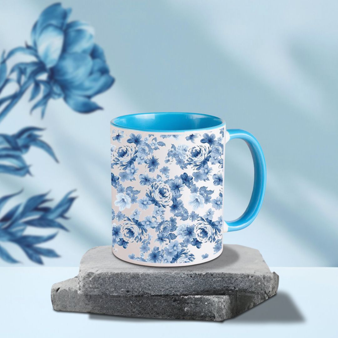 zori Premium Quality Flower Printed Glossy Finished ,1 Piece, Blue,330ml Ceramic Coffee Mug-picture-27