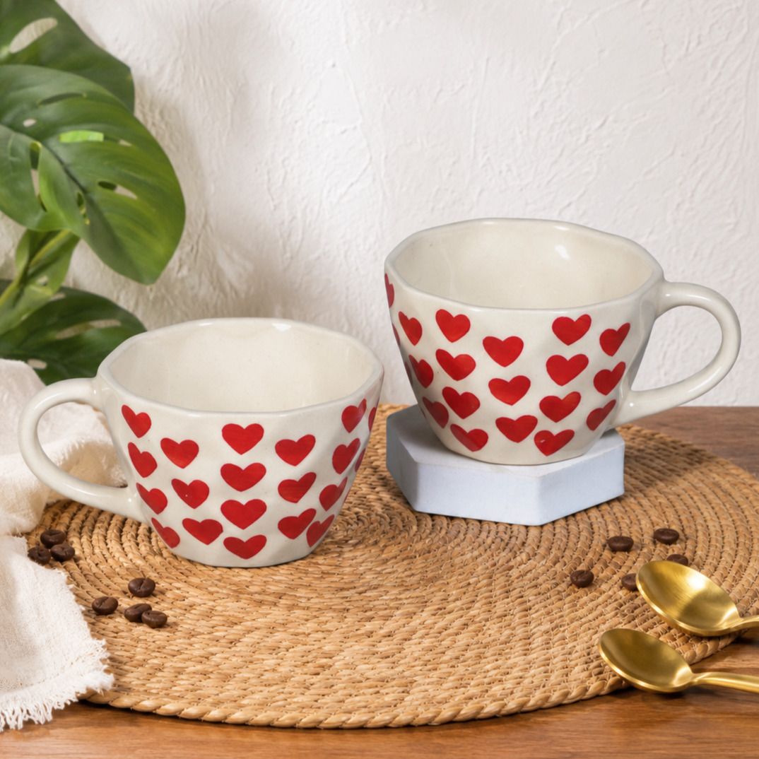 Handcrafted Red Heart Design Ceramics | Valentine Coffee Cups Ceramic Coffee Mug-image-26