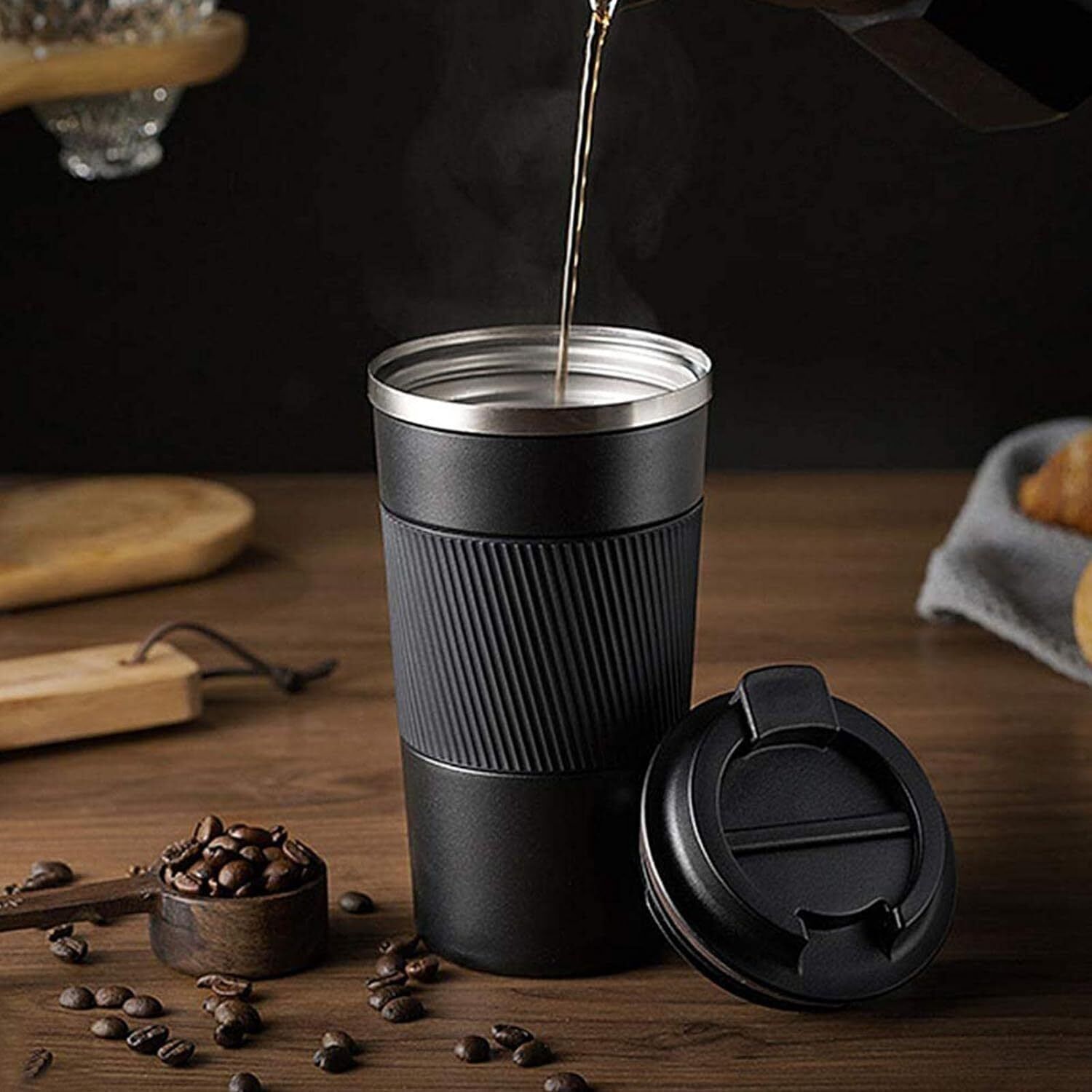 Coffee mug Hot & Cold for Drinks, Double Walled Traveling Flask with Lid-Matt Stainless Steel Coffee Mug-image-15