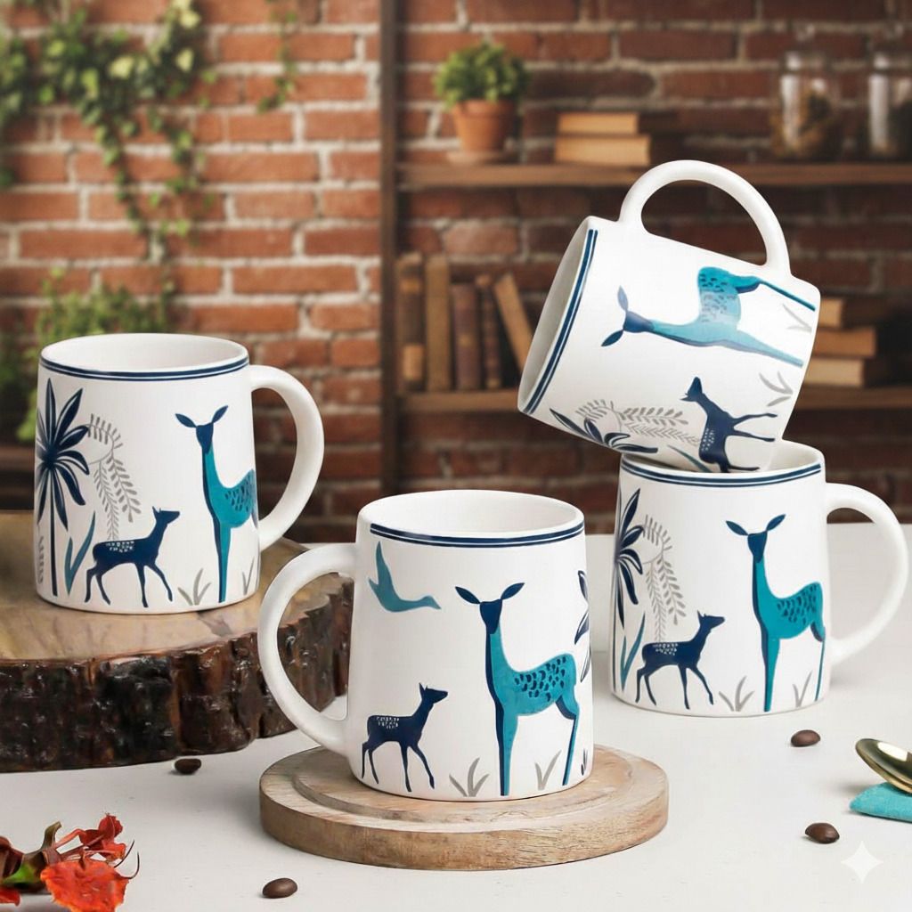 Ceramic with Deer Design Blue Copper Coffee Mug