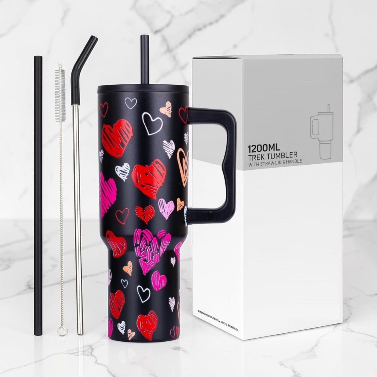 dvh Reusable 1200ml Travel Tumbler with Handle & Straw Lid HT14 Stainless Steel Tumbler-picture-13