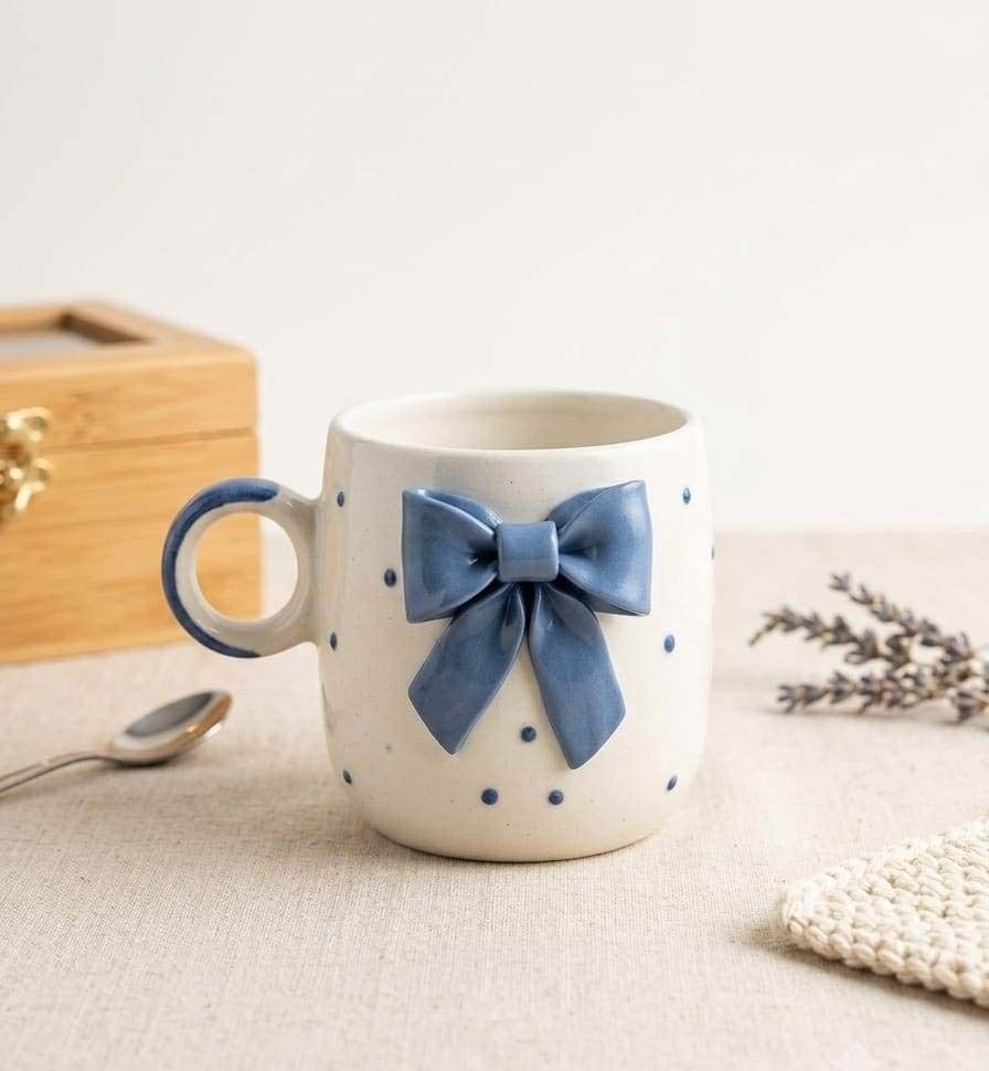 Blue Bow Cup Ceramic Coffee Mug-image-13