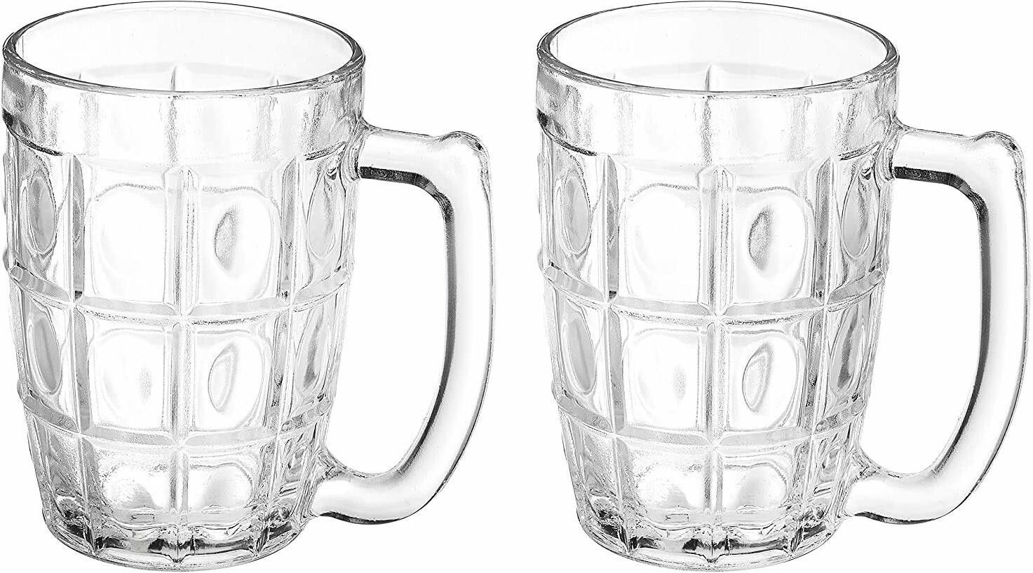 Beer Transparent, Heavy Base, Crystal Clear Glass 400 ml Set of 2 Glass Beer Mug-image-35