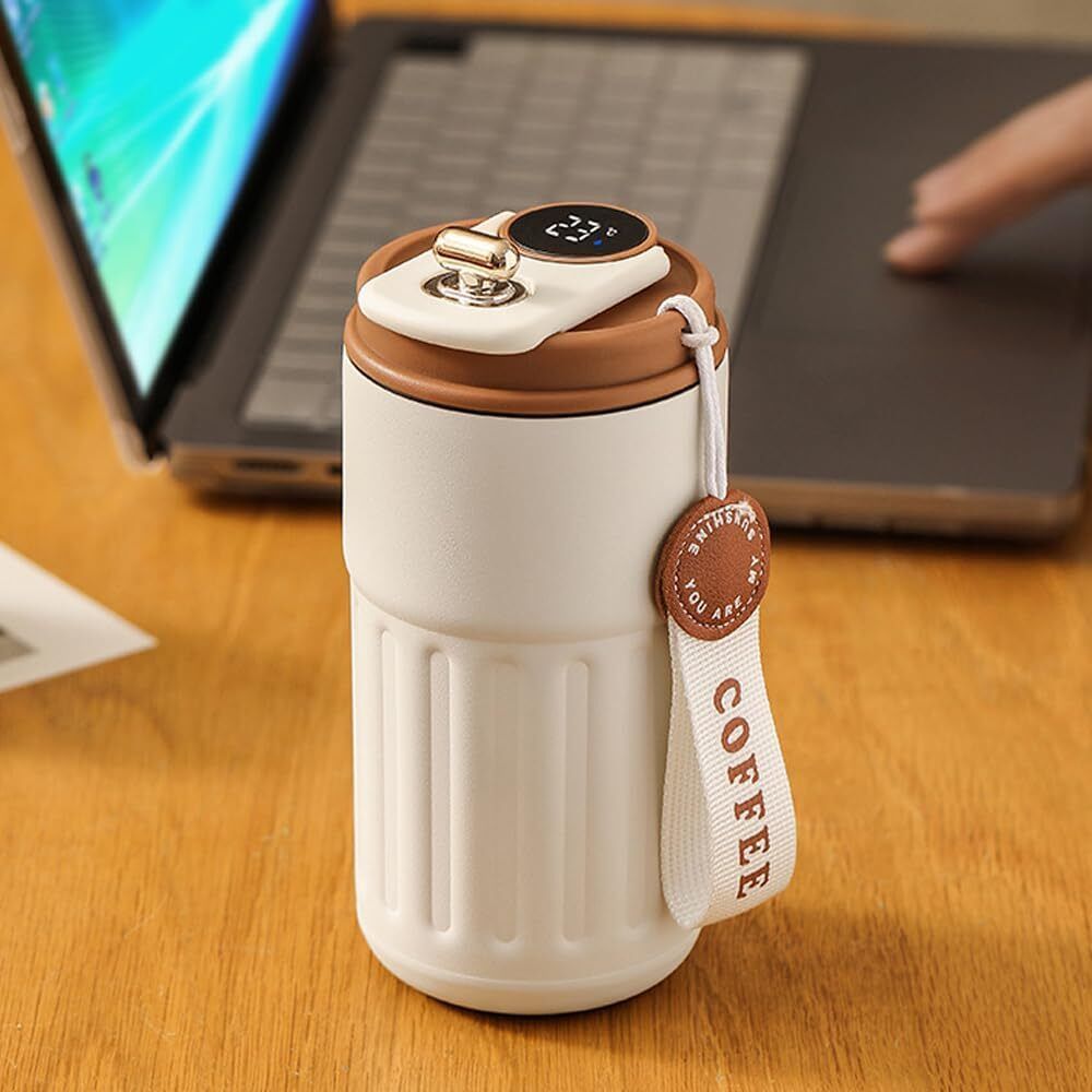 Fancy Coffee with Smart Temperature Display 420 ML Stainless Steel, Plastic Coffee Mug
