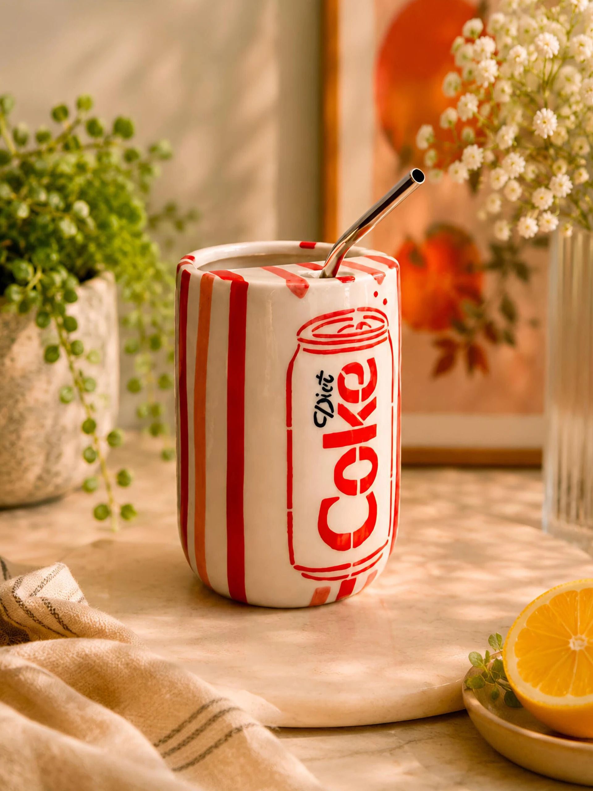 Diet Coke Can Shape Ceramic Coffee with Steel Straw for Tea & Cold Drinks Ceramic Tumbler-image-40