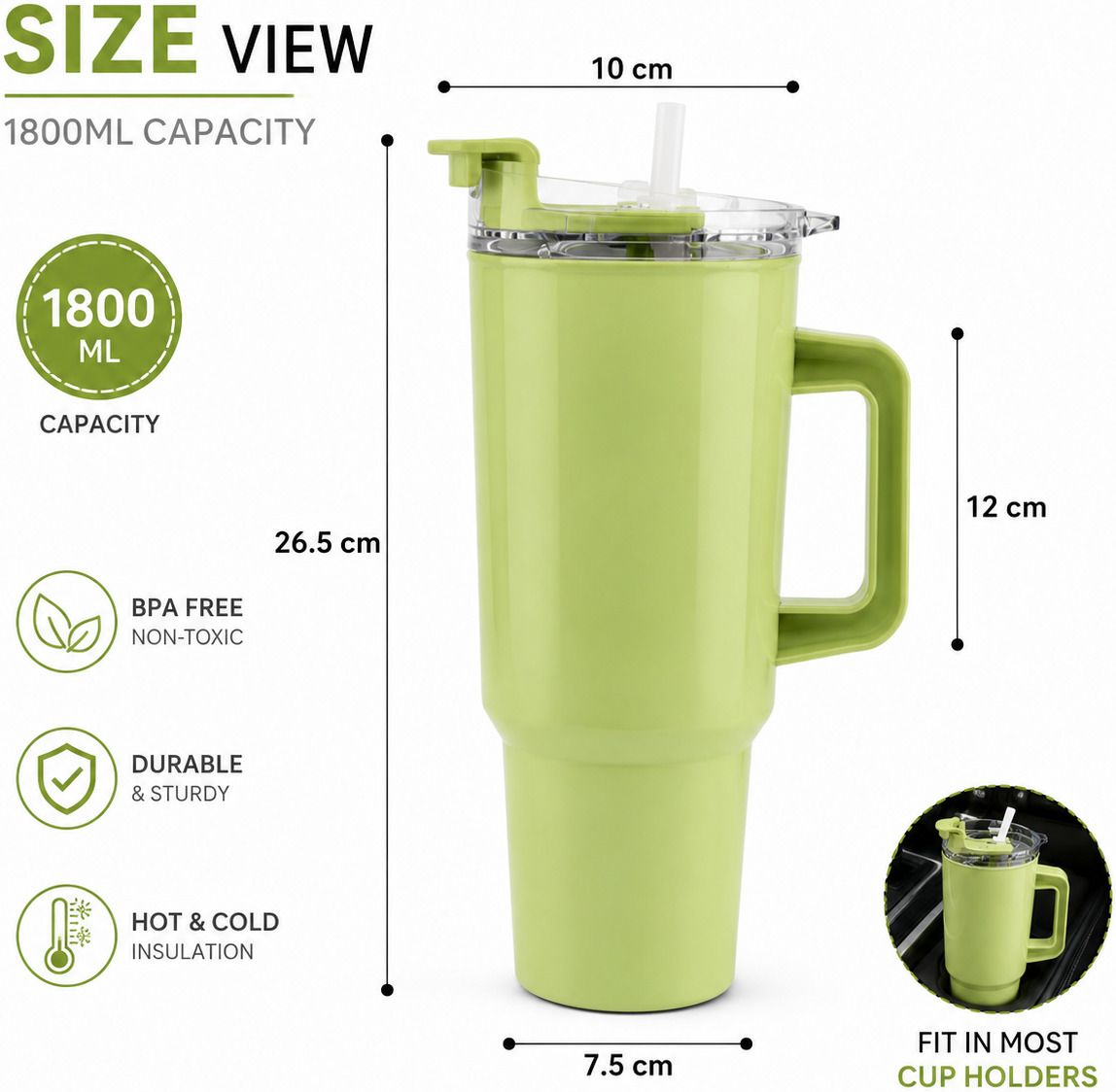 1800ML LIGHT GREEN TUMBLER & STROW Plastic Tumbler-image-28