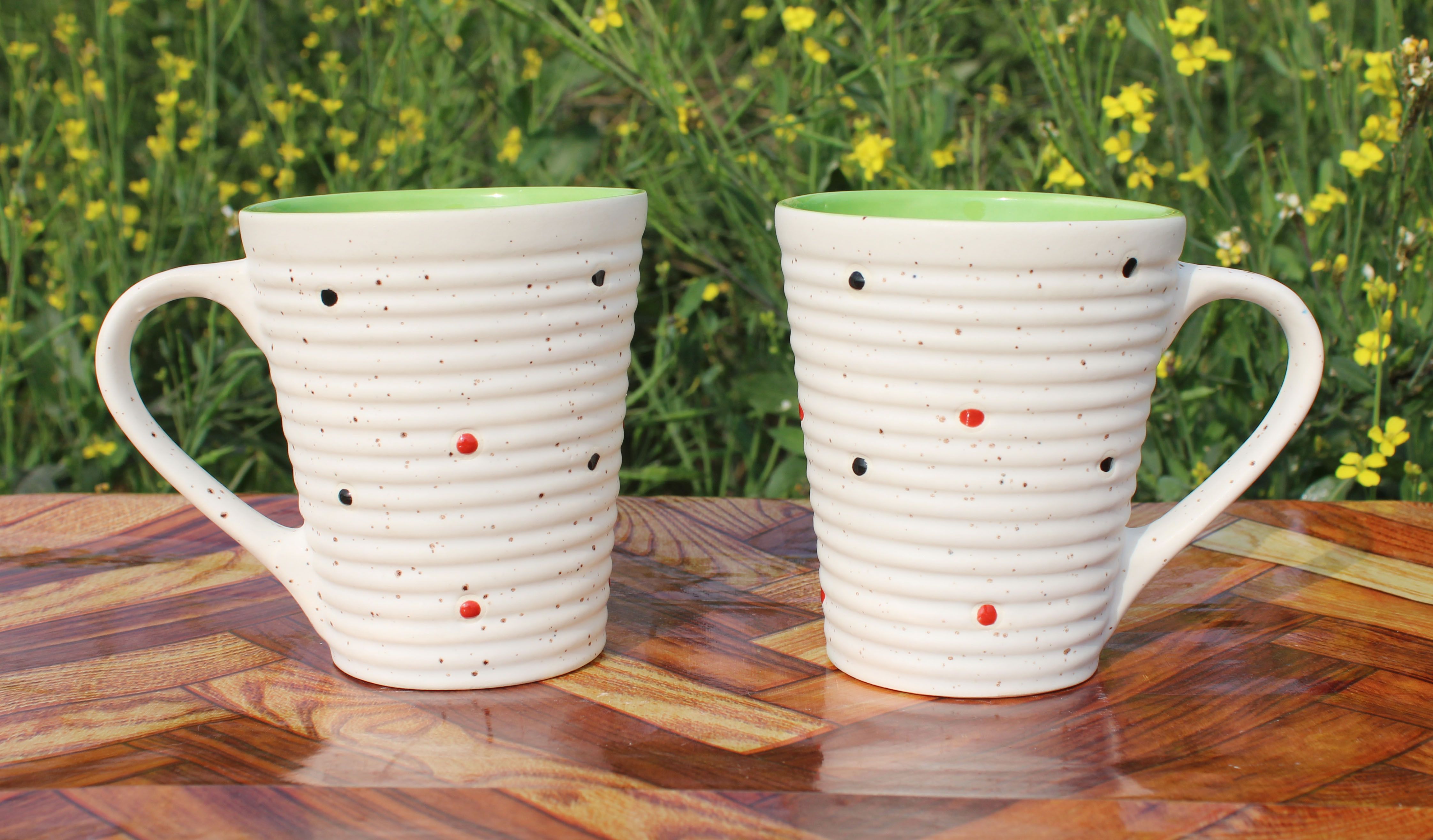 Coffee/Tea/Milk/ Big Size Matte Finish White & Parat Colour Round Ring Shape Ceramic Coffee Mug-image-30