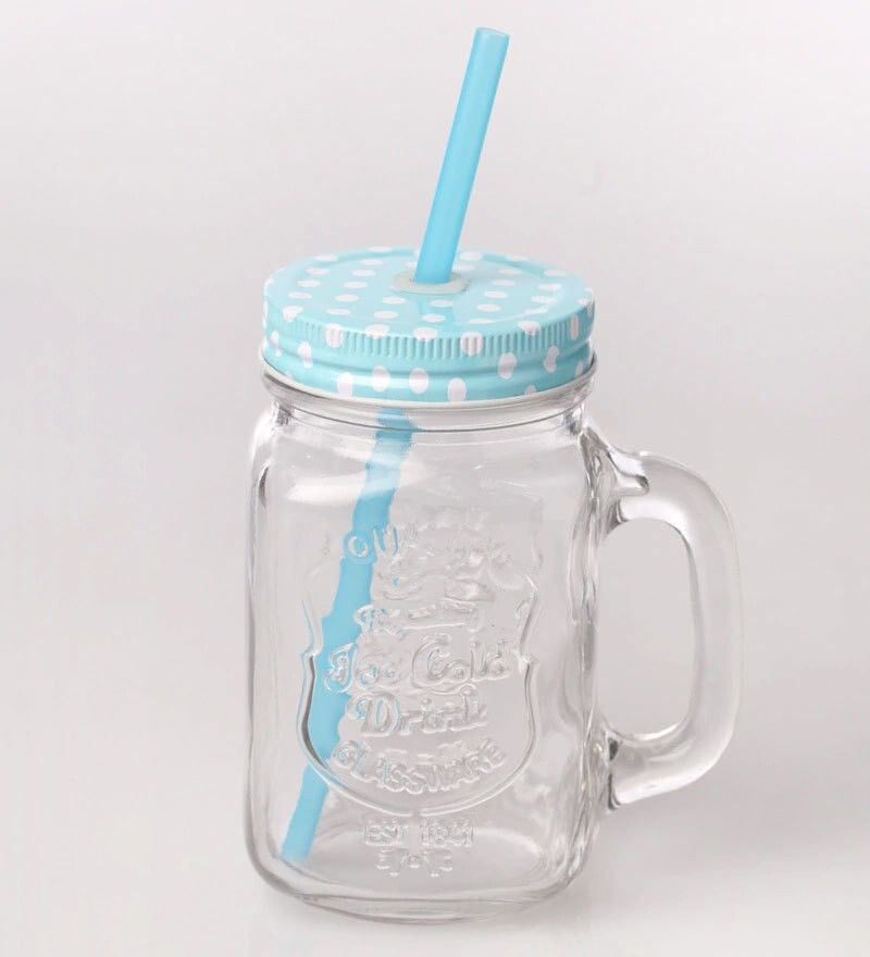 Glass Straw Jar with Lid and Straw Summer Ice Cream Fruit Cold Drinking Water Jars Cold Coffee Juice Cup Glass Mason Jar