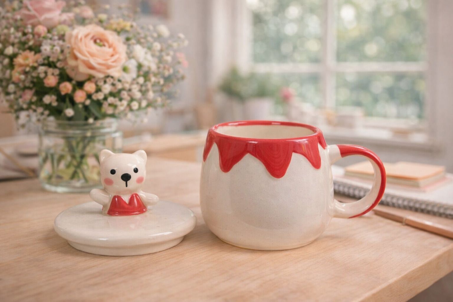 Cute Bear Lid Coffee with Drip Design | Premium Tea Cup with Cover Ceramic Coffee Mug-image-40