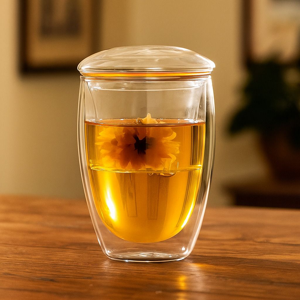 baskety Borosilicate Glass Tea with Infuser and Lid, 350ml Pack of 1 i18 Glass Coffee Mug-picture-0