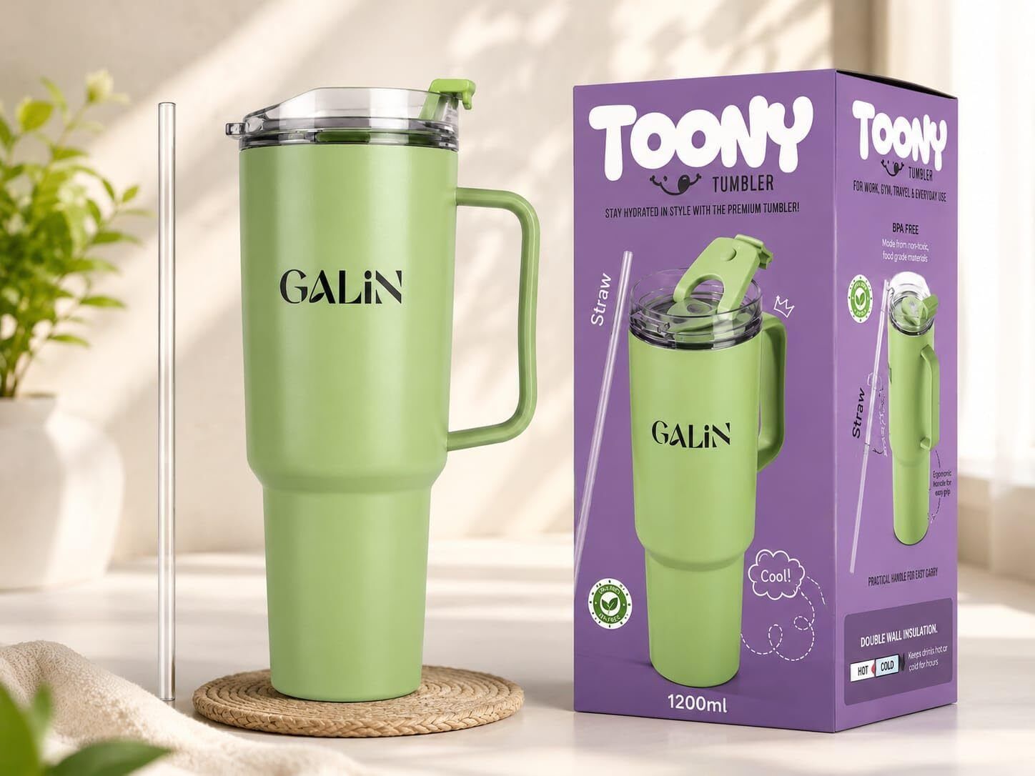 Double Wall BPA Free Tumbler with Handle & Straw, Leak-Resistant Lid Travel Plastic Tumbler-image-38