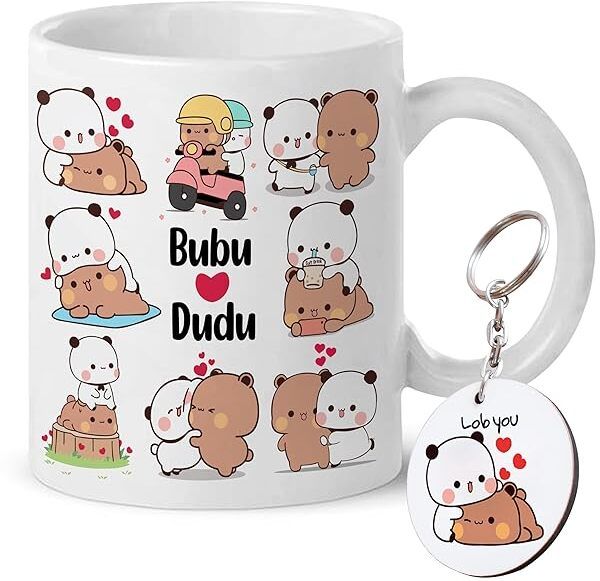 Bubu Dudu Printed Ceramic WITH KEYCHAIN SET 2 Ceramic Coffee Mug