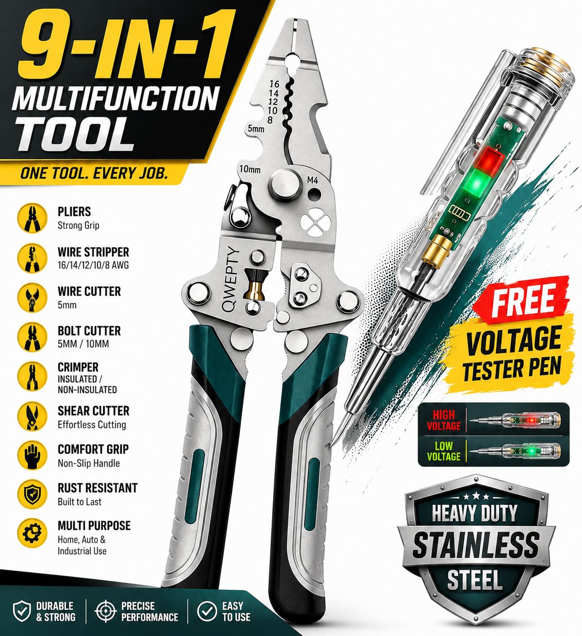 fisco Wire Stripper Crimper Cutter Plier with Free Voltage Tester Pen Multi Utility Plier-picture-13
