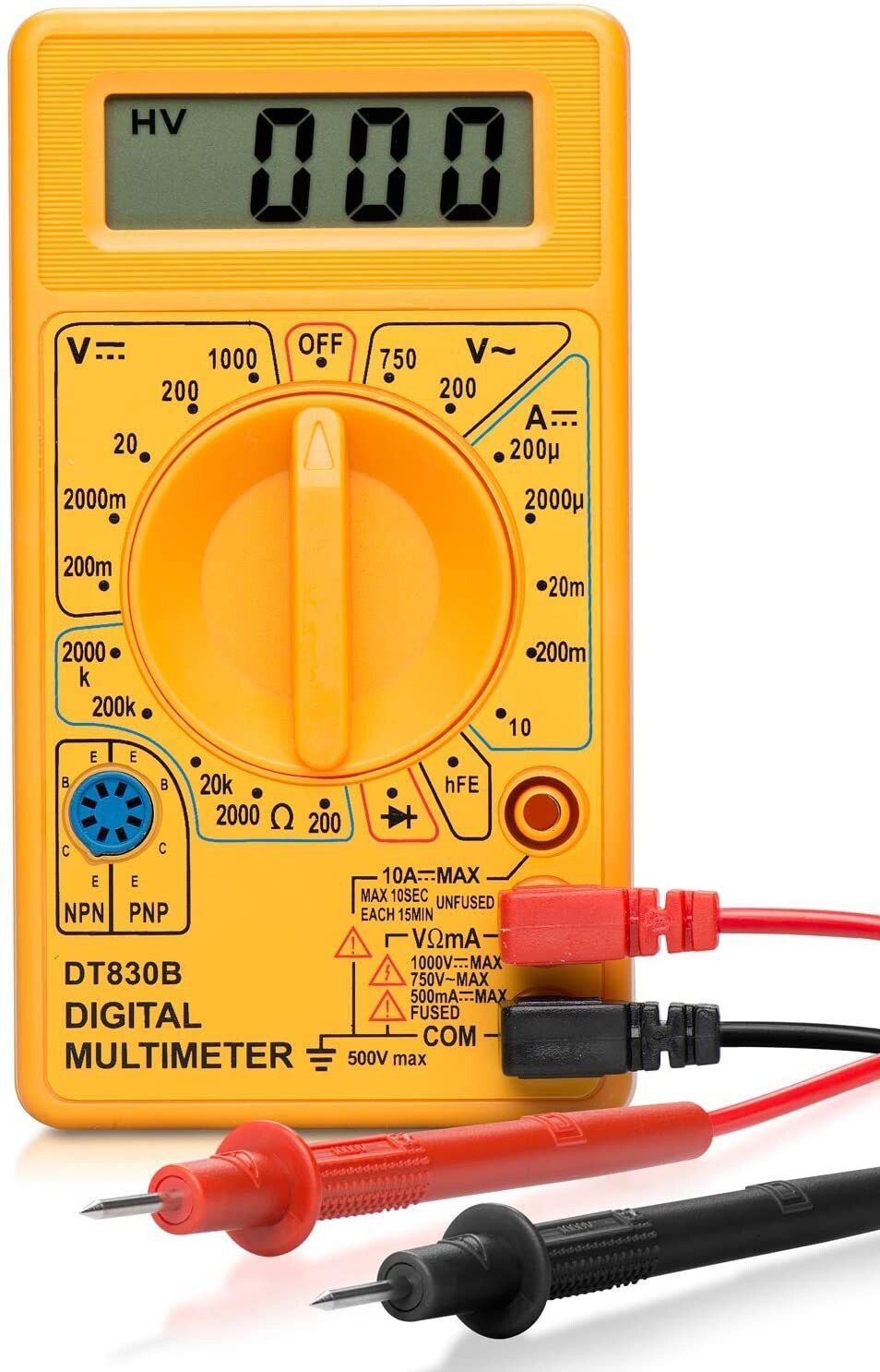 DT830B Digital Multimeter | Diode And Transistor Tester | AC/DC Volt Test | Test Probes | Voltmeter | Multitester |Volt/OHM Meter (VOM) Multi-Meter Yellow Digital Multimeter-image-48