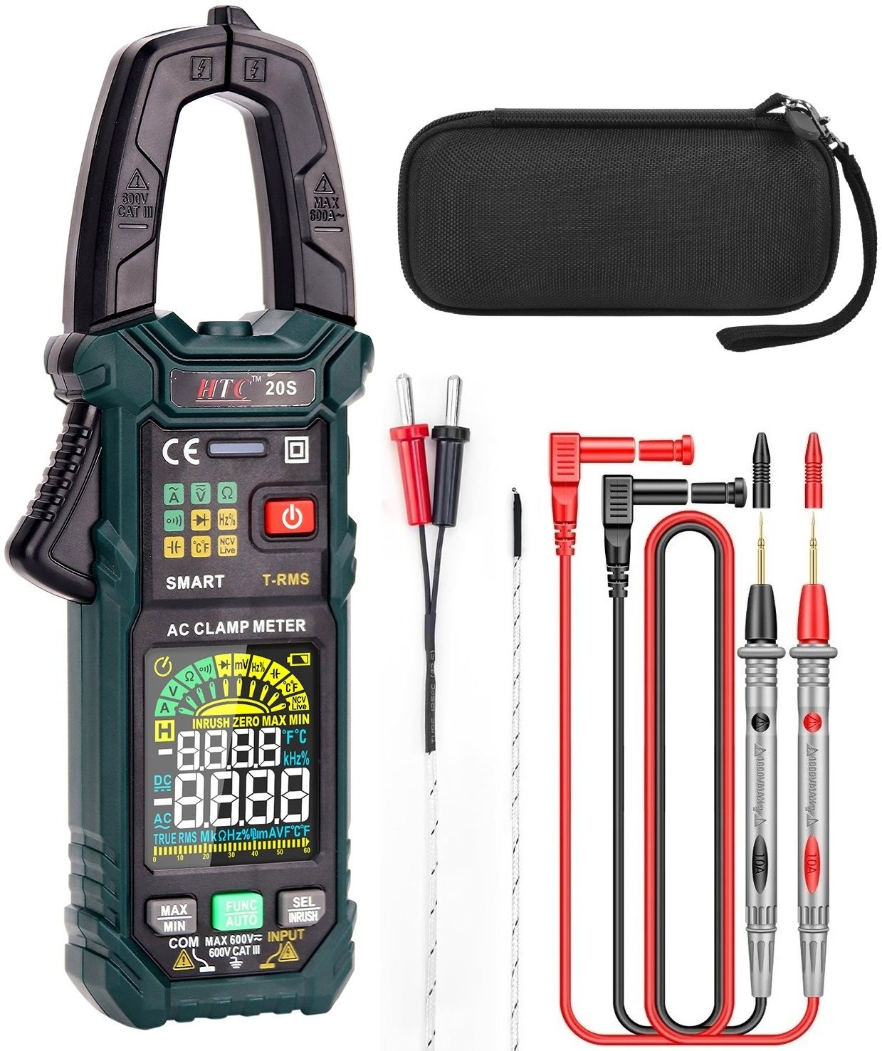 htc 20s 600 ac smart digital clamp meter t-rms 6000 counts measure ac/dc voltage digital multimeter