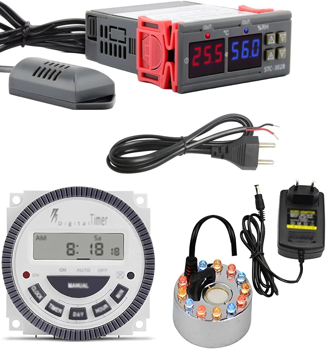 DHRUV-PRO STC-3028 Dual LED Thermometer Hygrometer + 24V Fogger + Timer Switch TM619H-2 Multipurpose Controller-picture-14