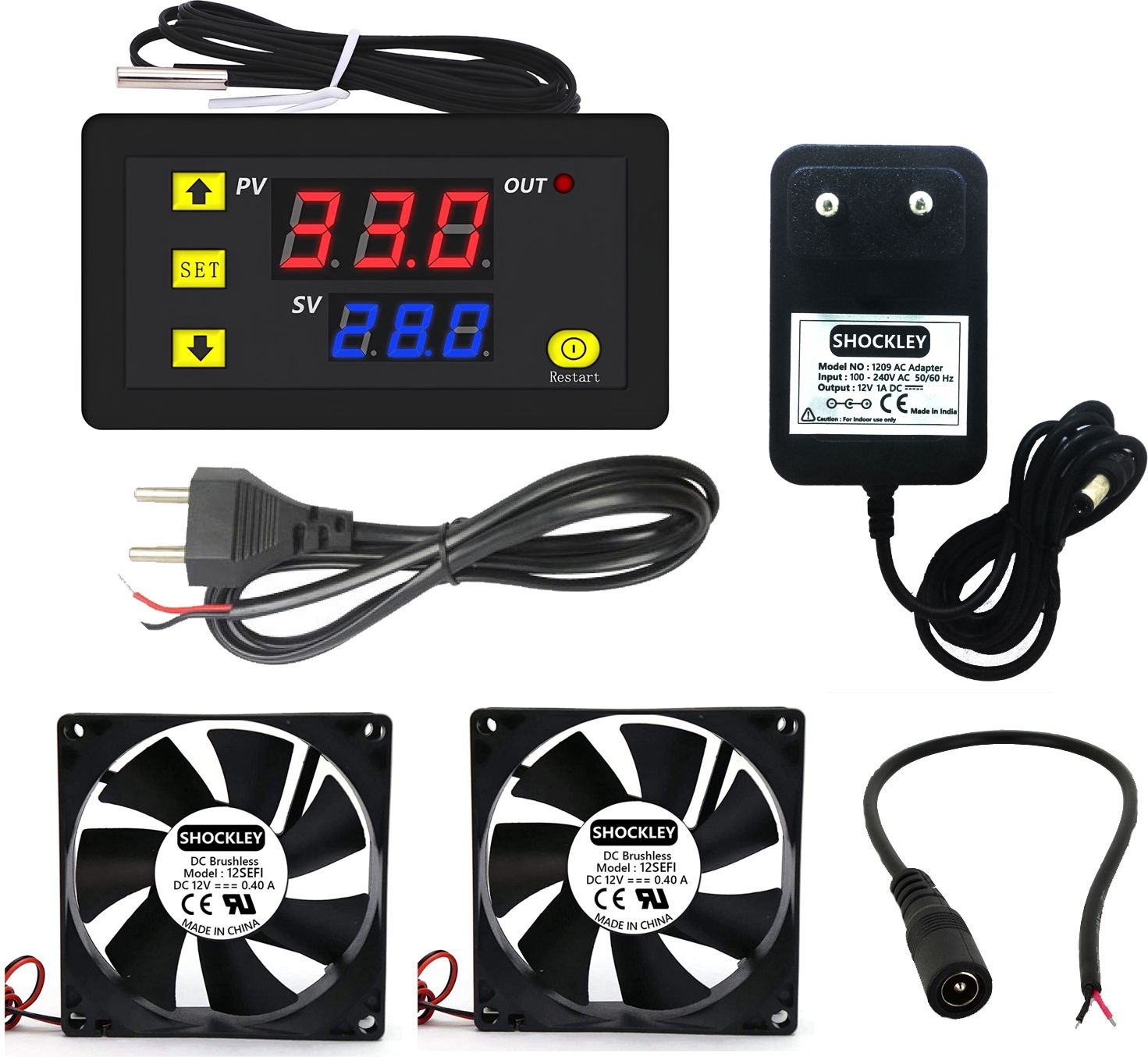 shockley XH-W3230 -50 110c 220V AC Thermostat + 2 FAN + Jack + cord + 12V 1Amp Adaptor Multipurpose Controller-picture-39