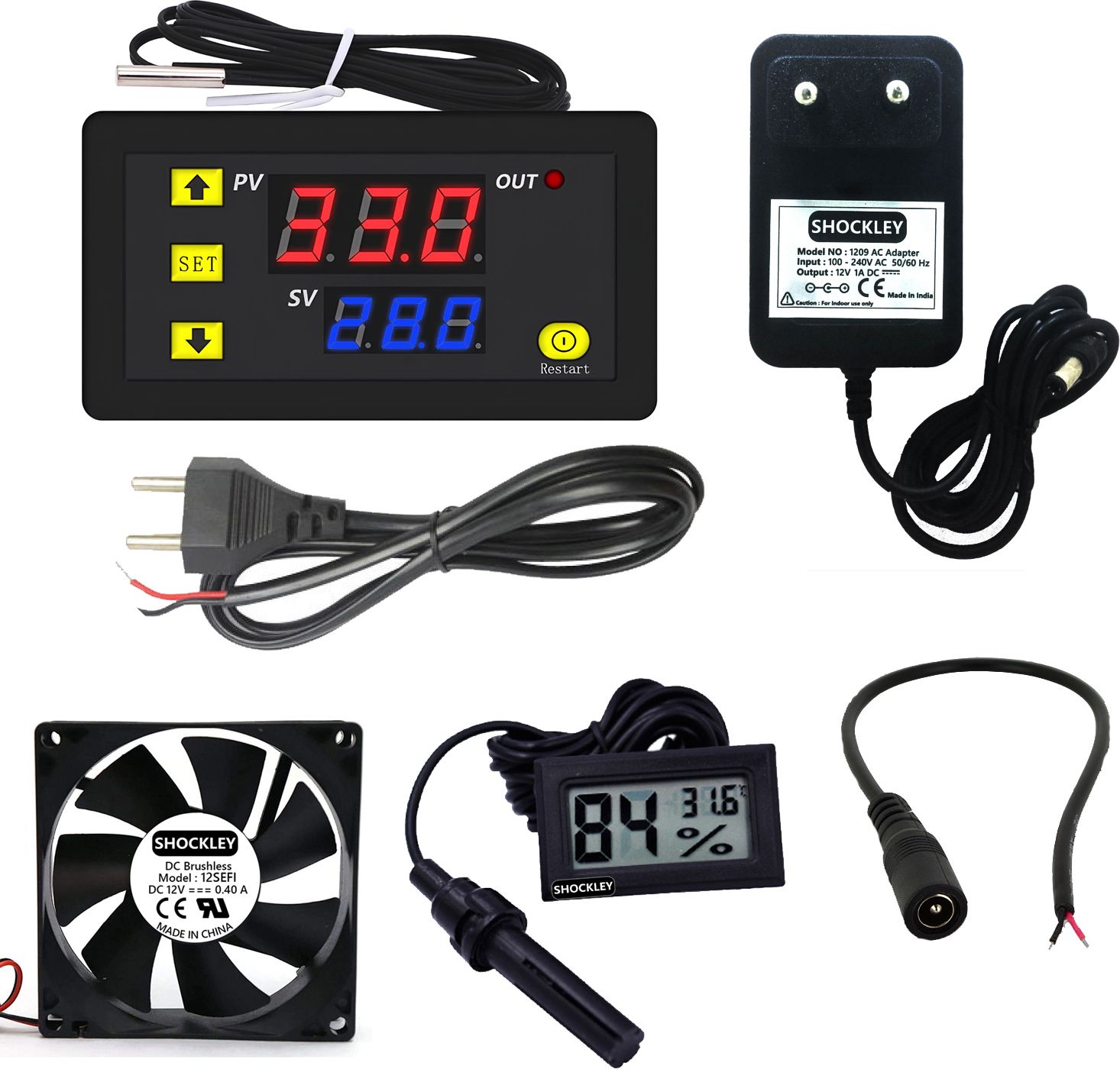 shockley XH-W3230 -50 110c 220V AC Thermostat + 1 FAN + 12V 1 Amp Adaptor + Hygrometer Multipurpose Controller-picture-46