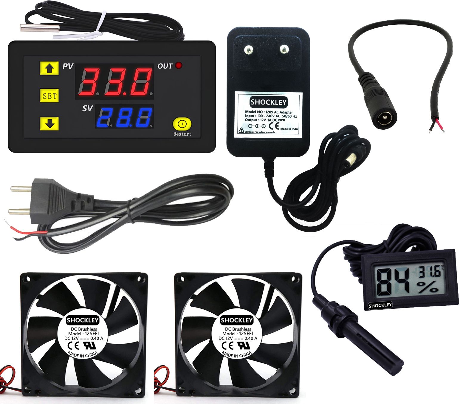 shockley XH-W3230 -50 110c 220V AC Thermostat + 2 FAN + 12V 1 Amp Adaptor + Hygrometer Multipurpose Controller-picture-37