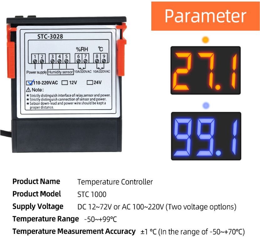 TM&W Incubator Electronic Digital Display Temperature Sensor STC-1000 220V, Multipurpose Controller