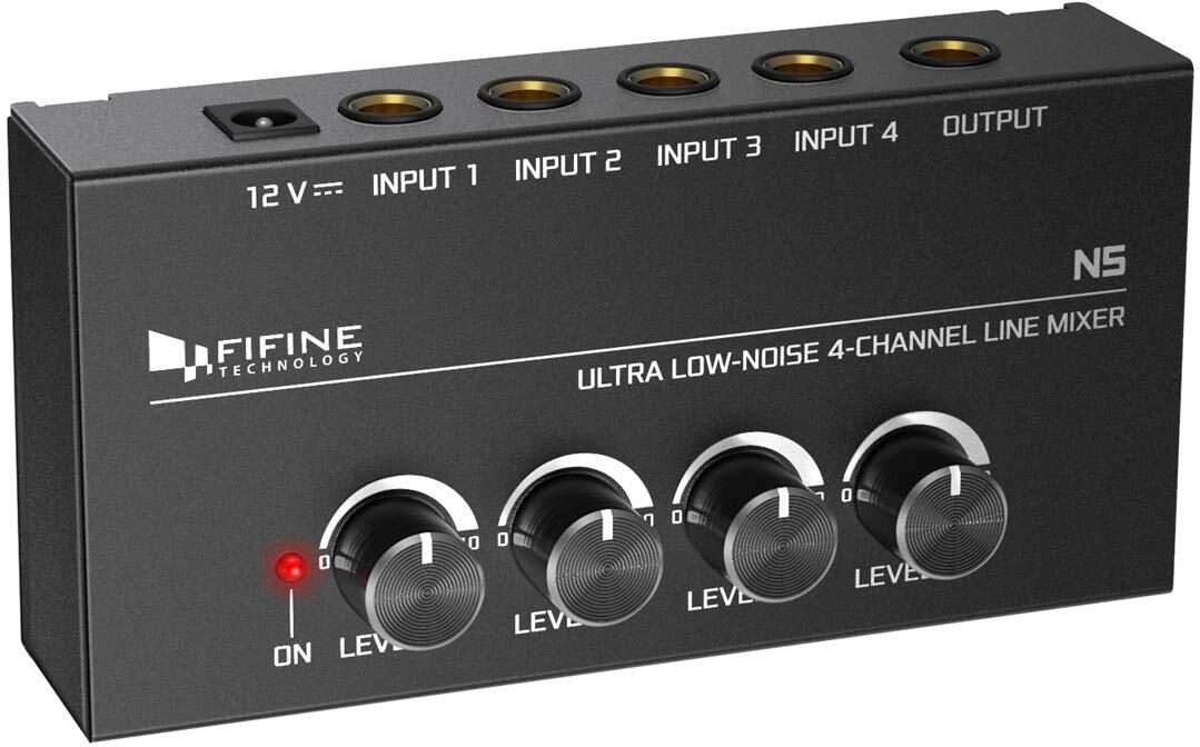 fifine (OPEN BOX) N5 Ultra Low-Noise 4 Stereo Channel Mini Audio Mixer with AC adapter Powered Sound Mixer-picture-47