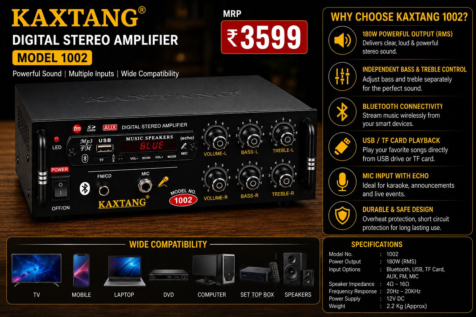 kaxtang DJ hope hit 1002 big Digital Stereo With BT/ USB/ SD-Card /FM /AUX 5000 W AV Bass Amplifier-picture-19