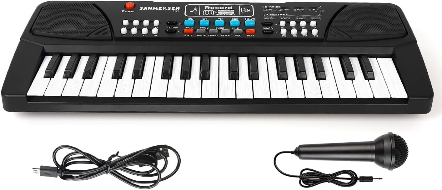 asfunclub 37 Keys Piano Toy with Microphone, USB Power Cable & Sound Recording Function Analog Portable Keyboard image 1