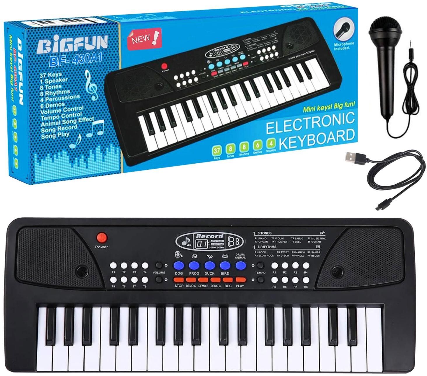 kezam Kids Piano with Microphone | Big Fun Piano Keyboard, 37 Keys, 8 Rhythms & Tones, Record Feature, Mic Analog Digital Piano-picture-25