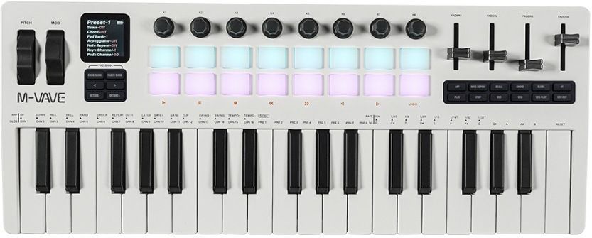 M-VAVE 37-Key MIDI White Keyboard Controller – Velocity-Sensitive Keys, Drum Pads, Knobs & Faders for Music Production, Recording & Performance Analog Portable Keyboard-image-29