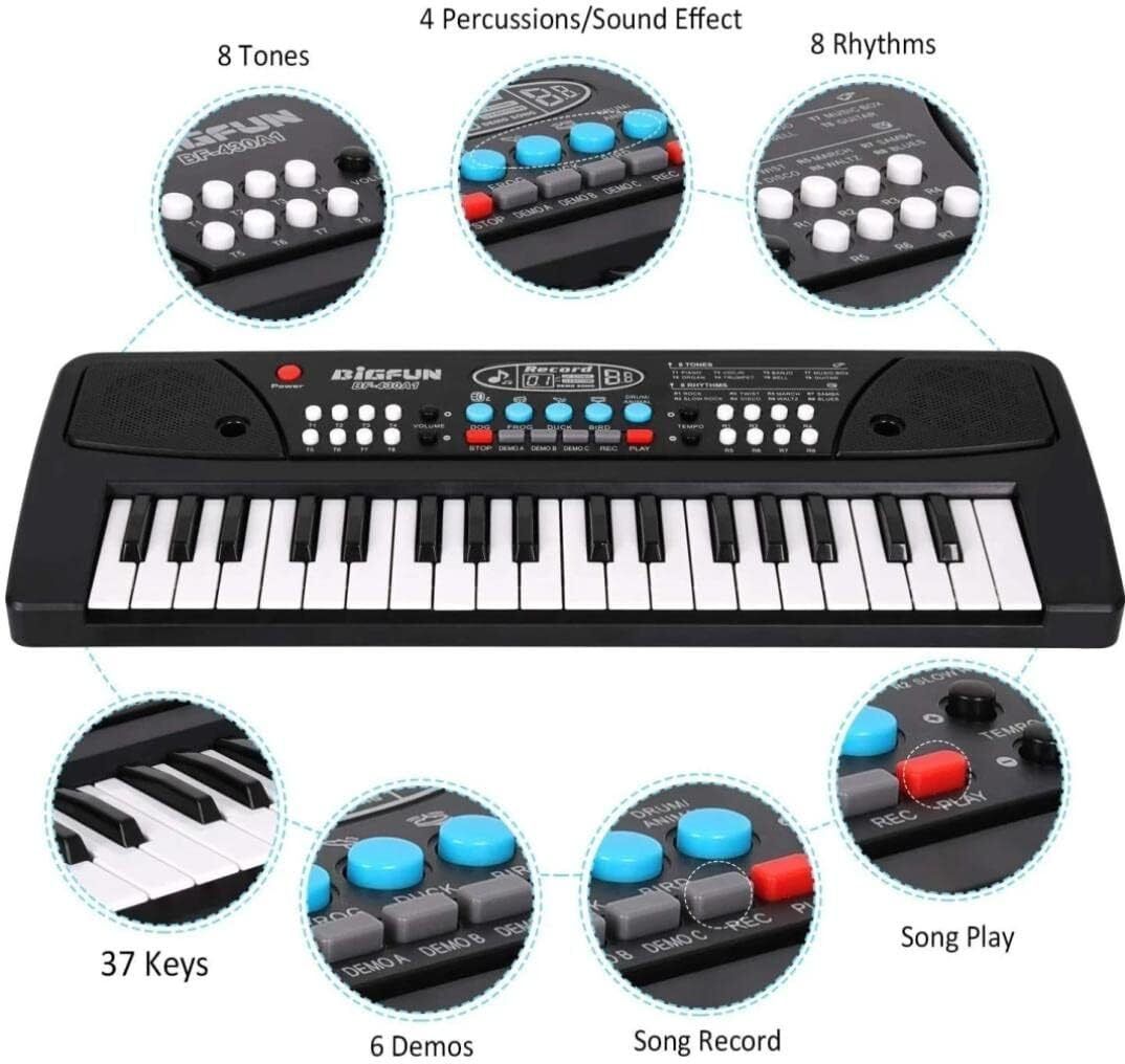 toofun 37 Key Musical Piano Keyboard Toy with Microphone, Recording Function Music Toy Piano 37 keys BIGFUN 430-A1 Piano-1 37-Key Electronic Xylophone-picture-31