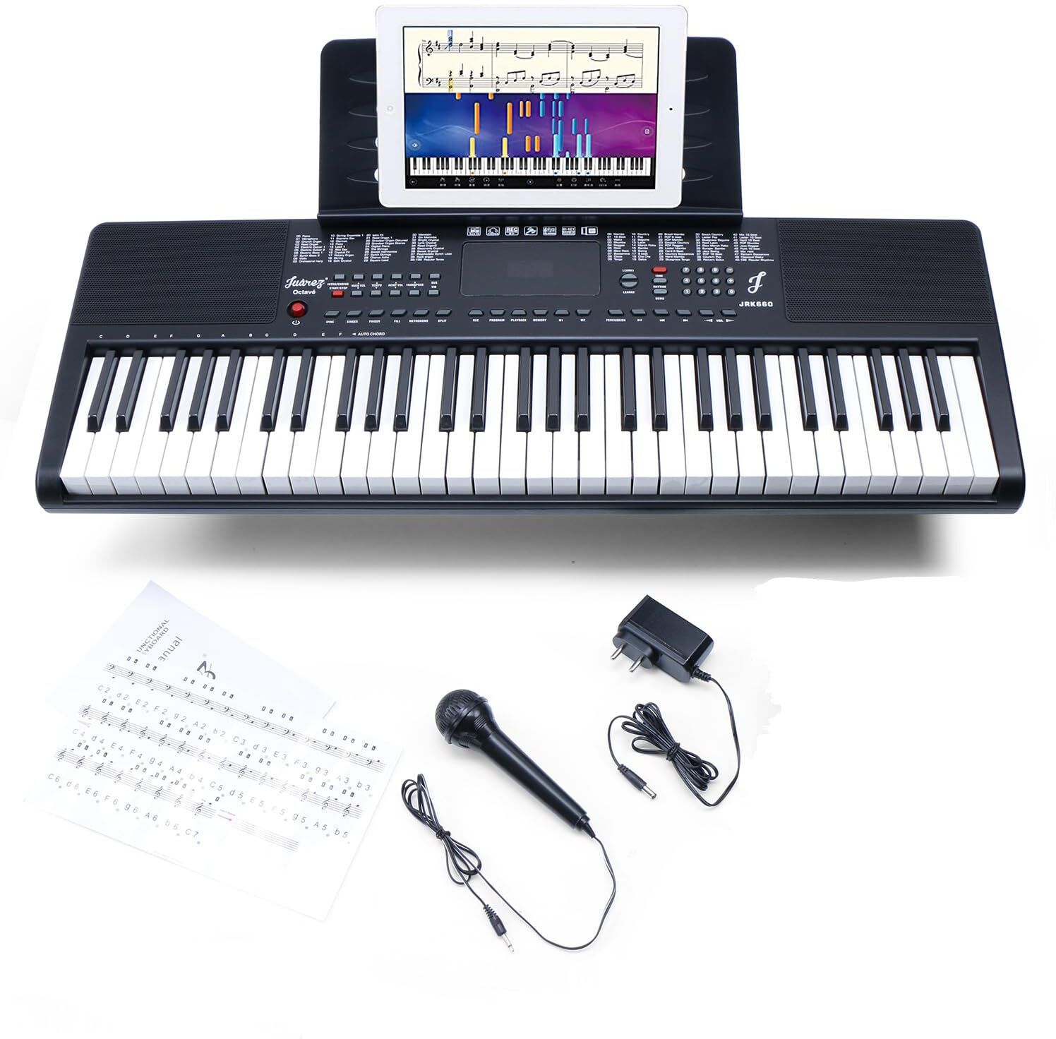 Octave JRK660 61-Key Electronic Teaching Keyboard Piano with LED Display | Adapter | Key Note Stickers | Mic |Music Sheet Stand | 200 Rhythms | 200 Timbres | 40 Demos | USB Output|8 Percussions Digital Portable Keyboard