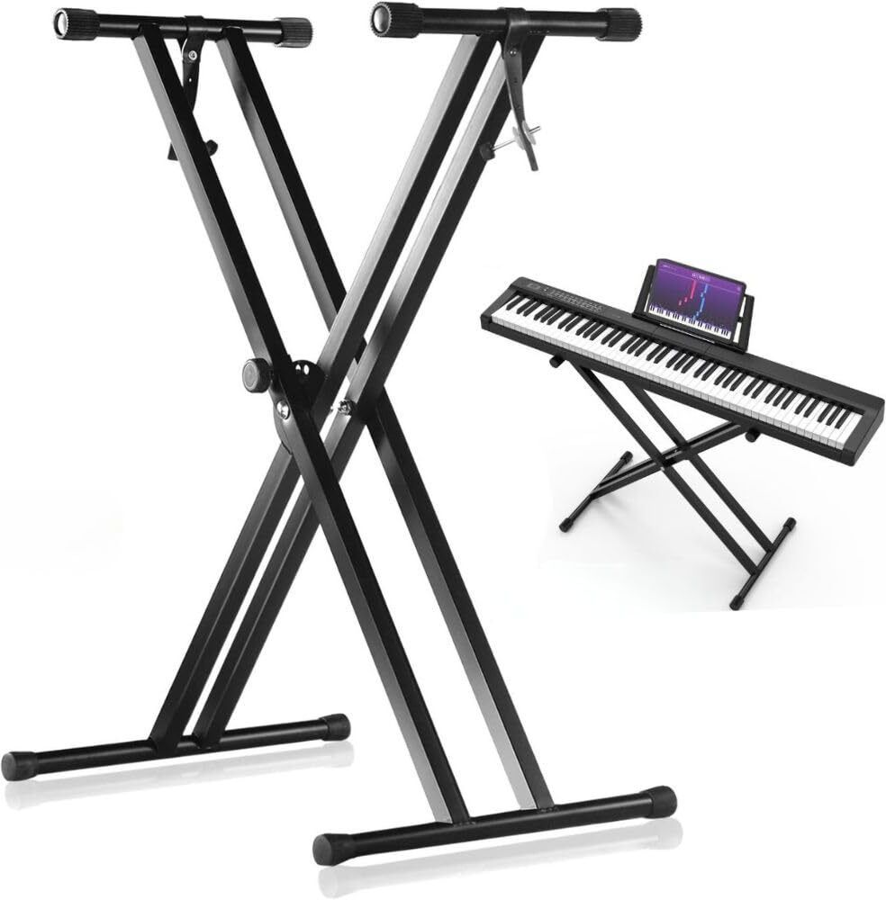 imaginea Keyboard Stand for Piano Adjustable Foldable & Portable Stand with Locking Strap Double Braced Keyboard Stand-picture-28