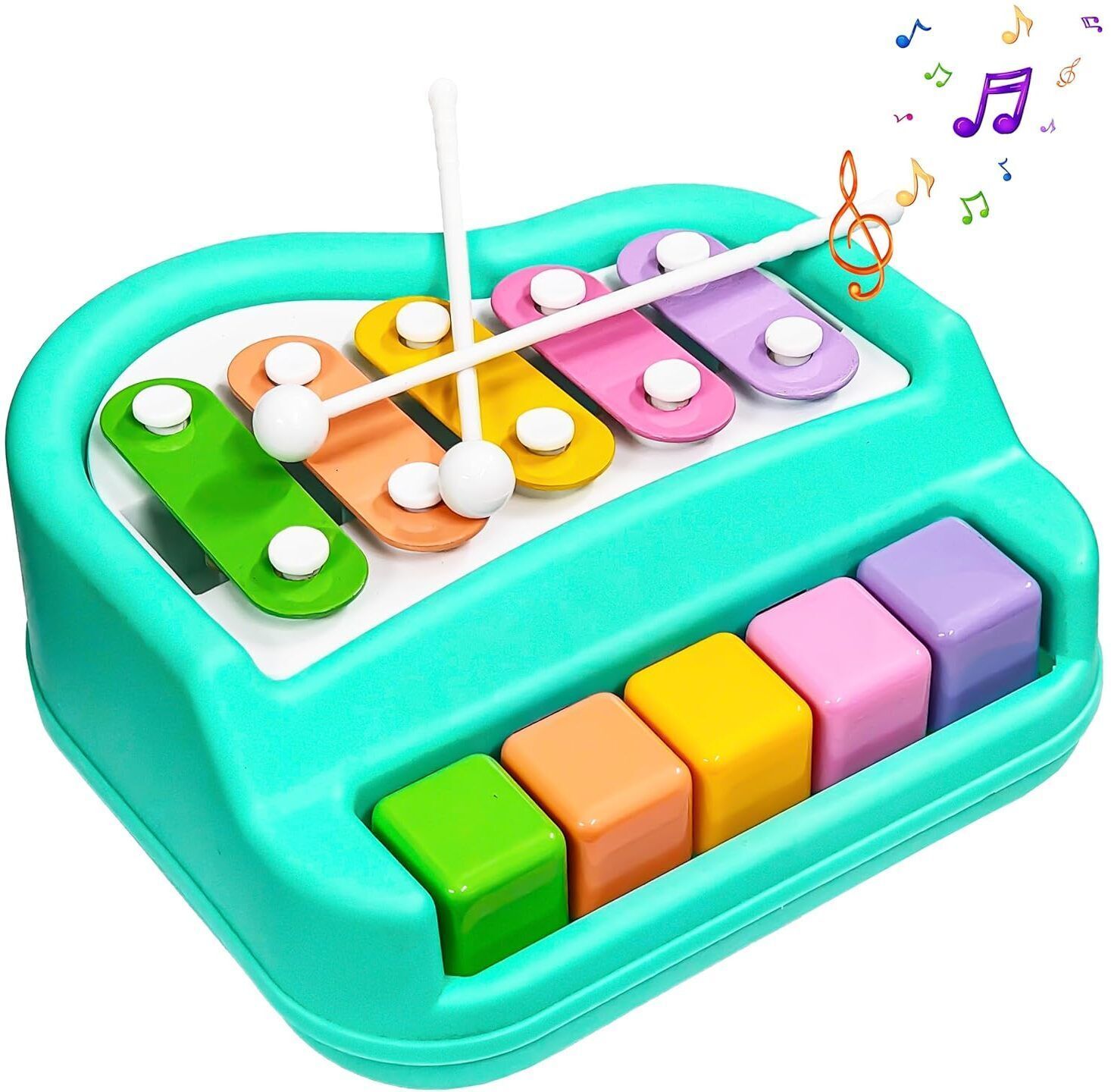 indial premium products Kids Musical Toy 2 in 1 Xylophone Piano with Drum Sticks Green-picture-9