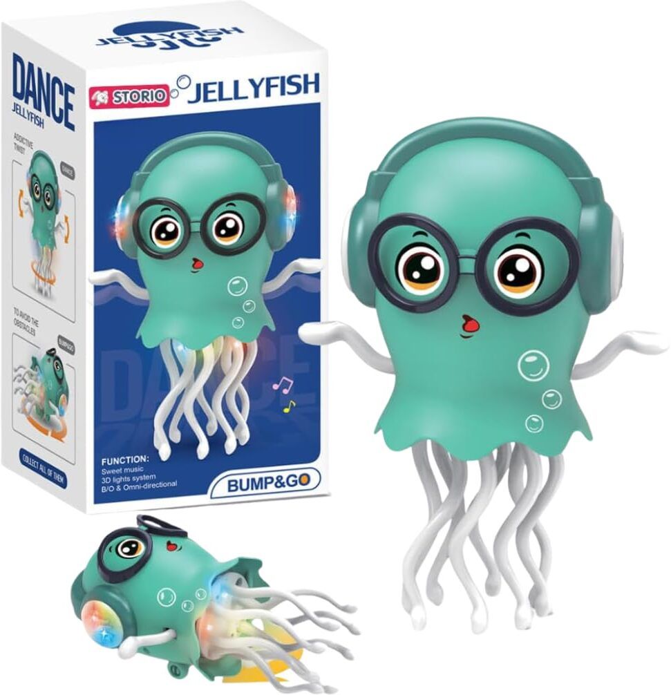 Dancing Jellyfish Toy. Musical LED Light Up Octopus with 360° Rotation, Bump& Go-image-26