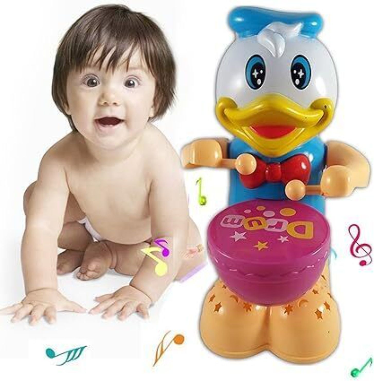 Duck Happy Drummer Musical drummer Colorful Light Music and 360 Degree-X44-image-16
