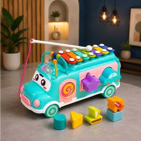 Multifunction Musical Activity Bus with Xylophone Shape Sorter Toy-image-35