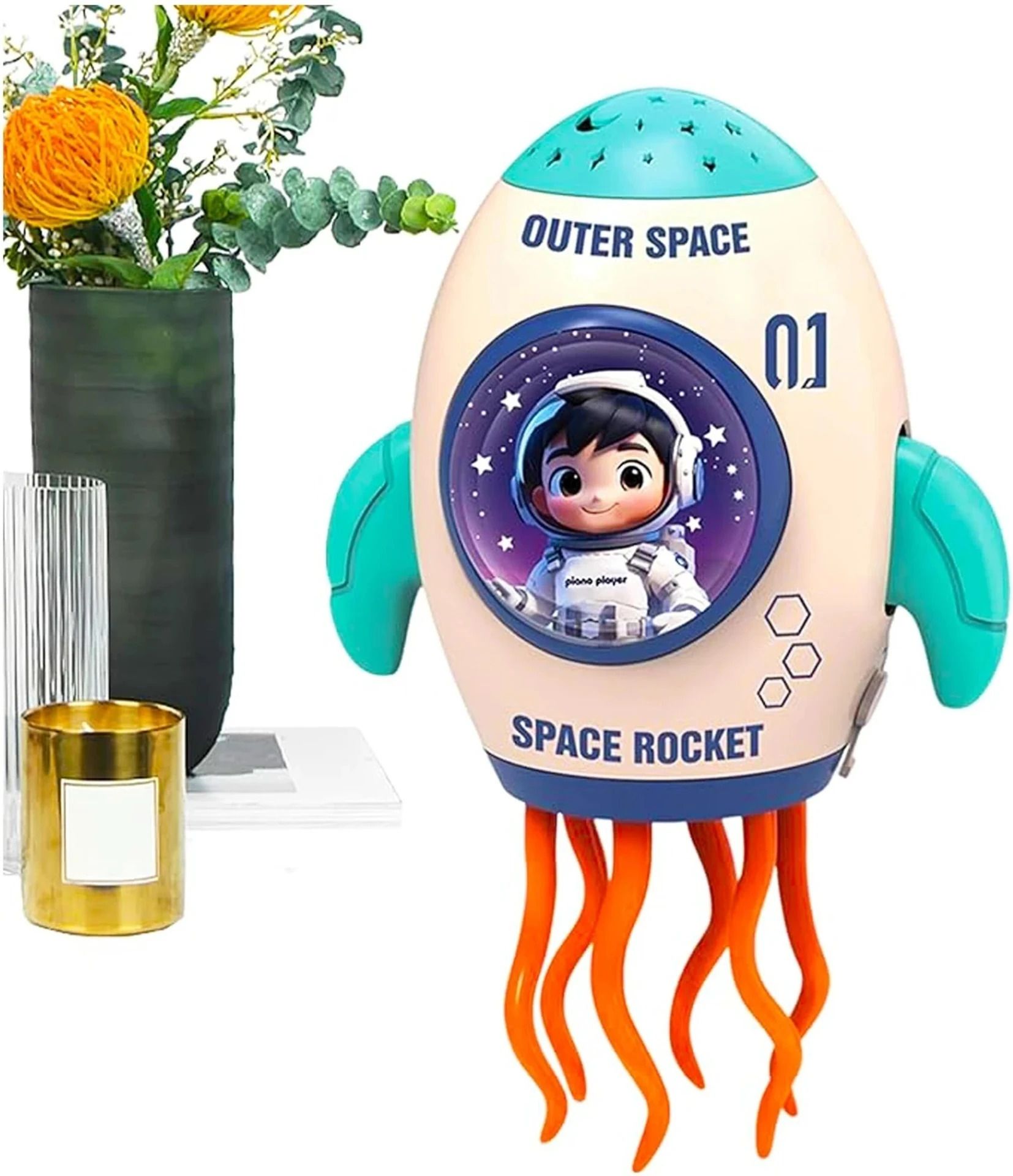 Space Rocket Spray Bump & Go Musical Light Toy for Kids (Green)-image-35