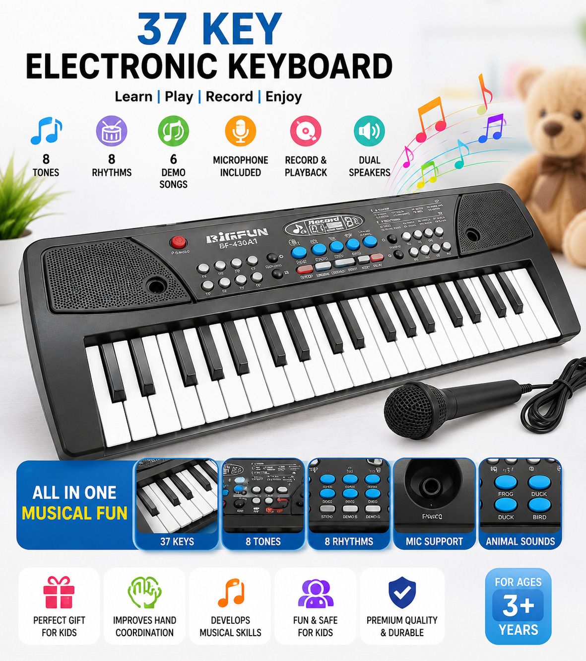 toys adventure 37 Keys Electronic Keyboard with Microphone for Kids-picture-19