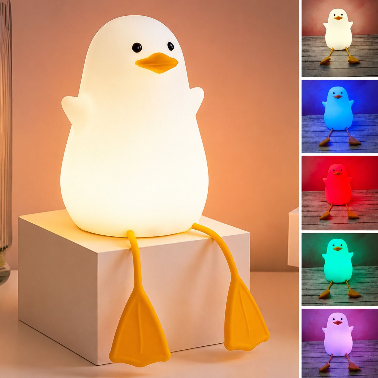 Cute Silicon Duck USB Rechargeable Night Light Lamp with Gesture Control Sensor-image-8