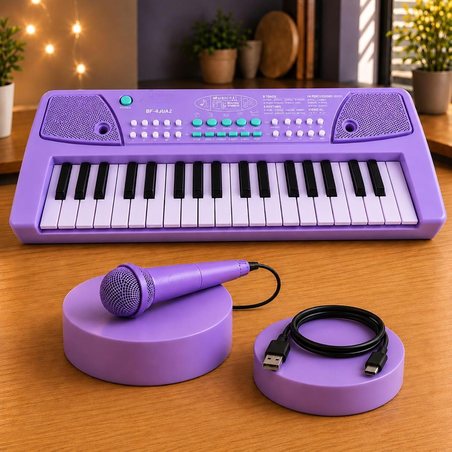 37-Key Kids Piano Keyboard with Mic, Educational Music Toy, Purple-image-13