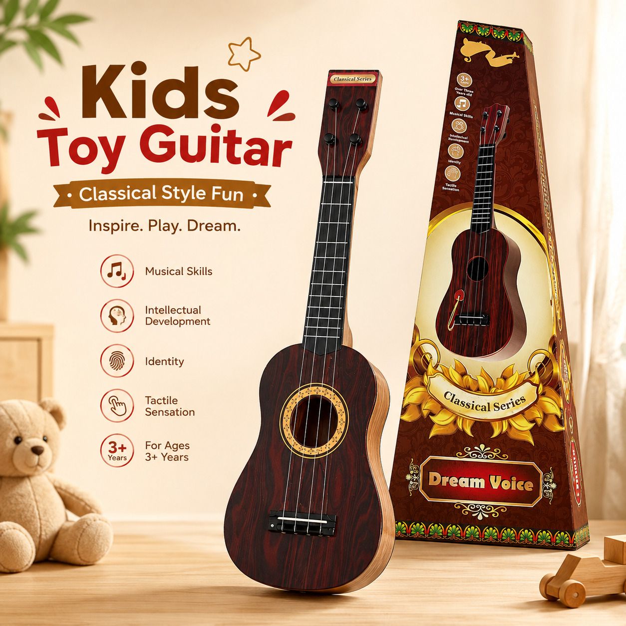 rosaires 24 Inch 4-String Kids Guitar Toy for Beginners, Musical Learning & Birthday Gift-picture-25