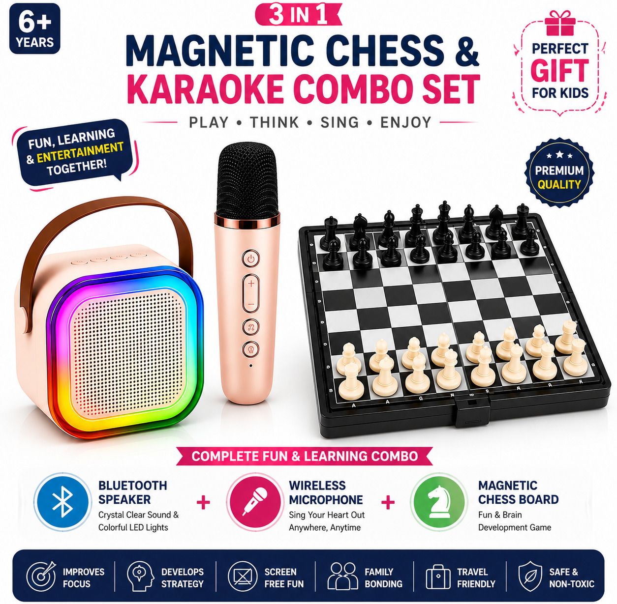 anushree mart Magnetic Chess Karaoke Combo with Bluetooth Speaker & Wireless Mic-picture-37