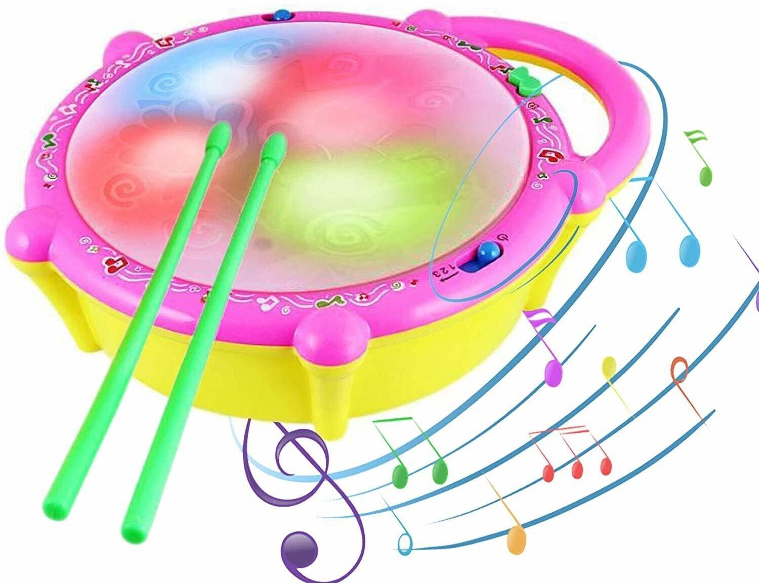 Flash Drum Set With Music and Lights Electronic Touch Flash Visual 3d Lights with 3 game mode & Dynamic Music Toy For Kids and for Return Gift (Yellow)-image-37