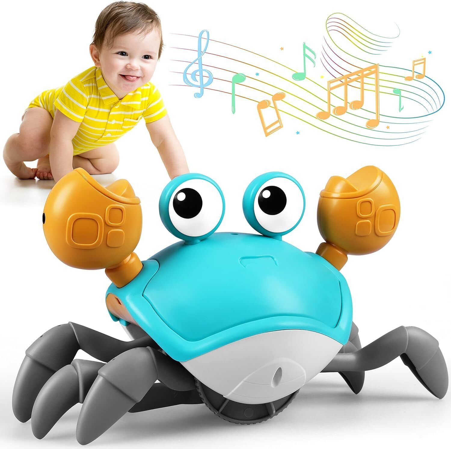 Musical Crawling Crab Baby Toy with LED Lights for Babies, Toddlers and Kids