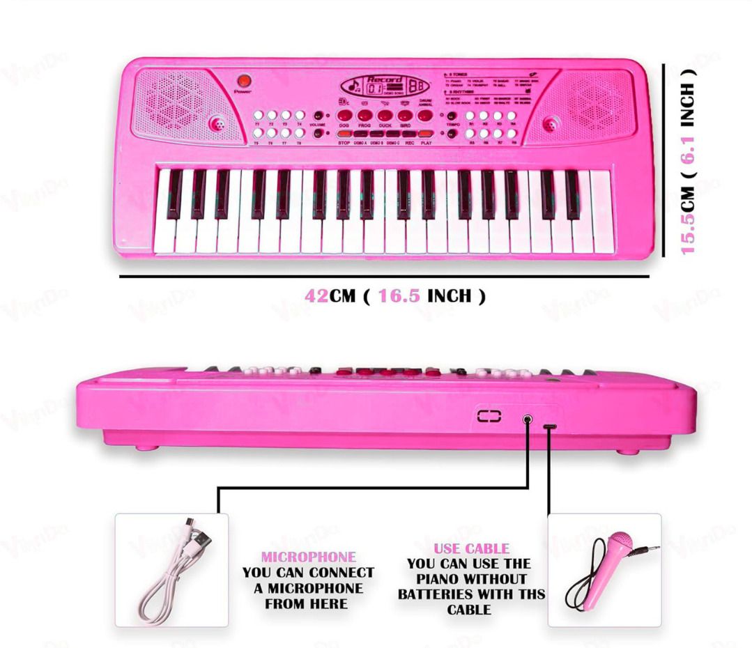 jericos Pink Piano Keyboard with Microphone, 37 Keys, 8 Rhythms, 8 Tones)-picture-17