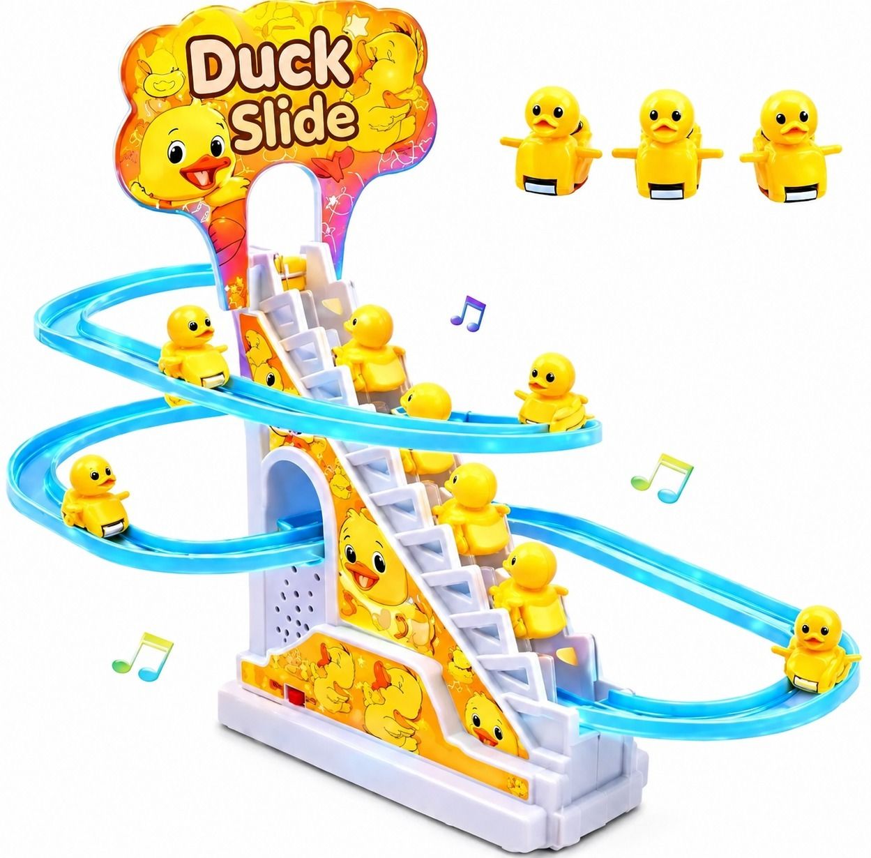 tandncollection Duck Slide Toy Set, Funny Automatic Stair Ducklings Cartoon Race Track Set-picture-36