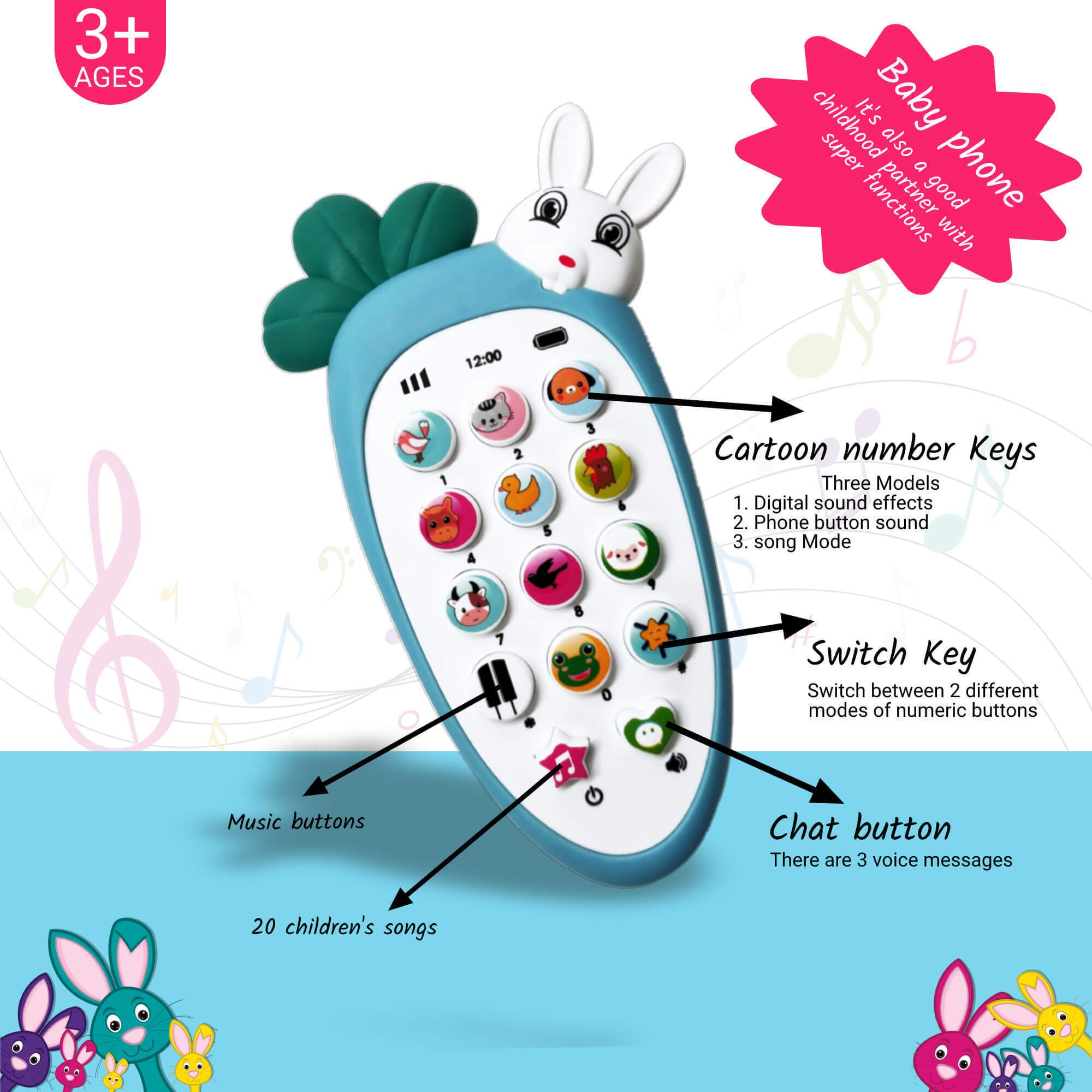 nkl Smart Kids Rabbit Phone, Musical Sound Toys, Best Gift For Kids_26-picture-15