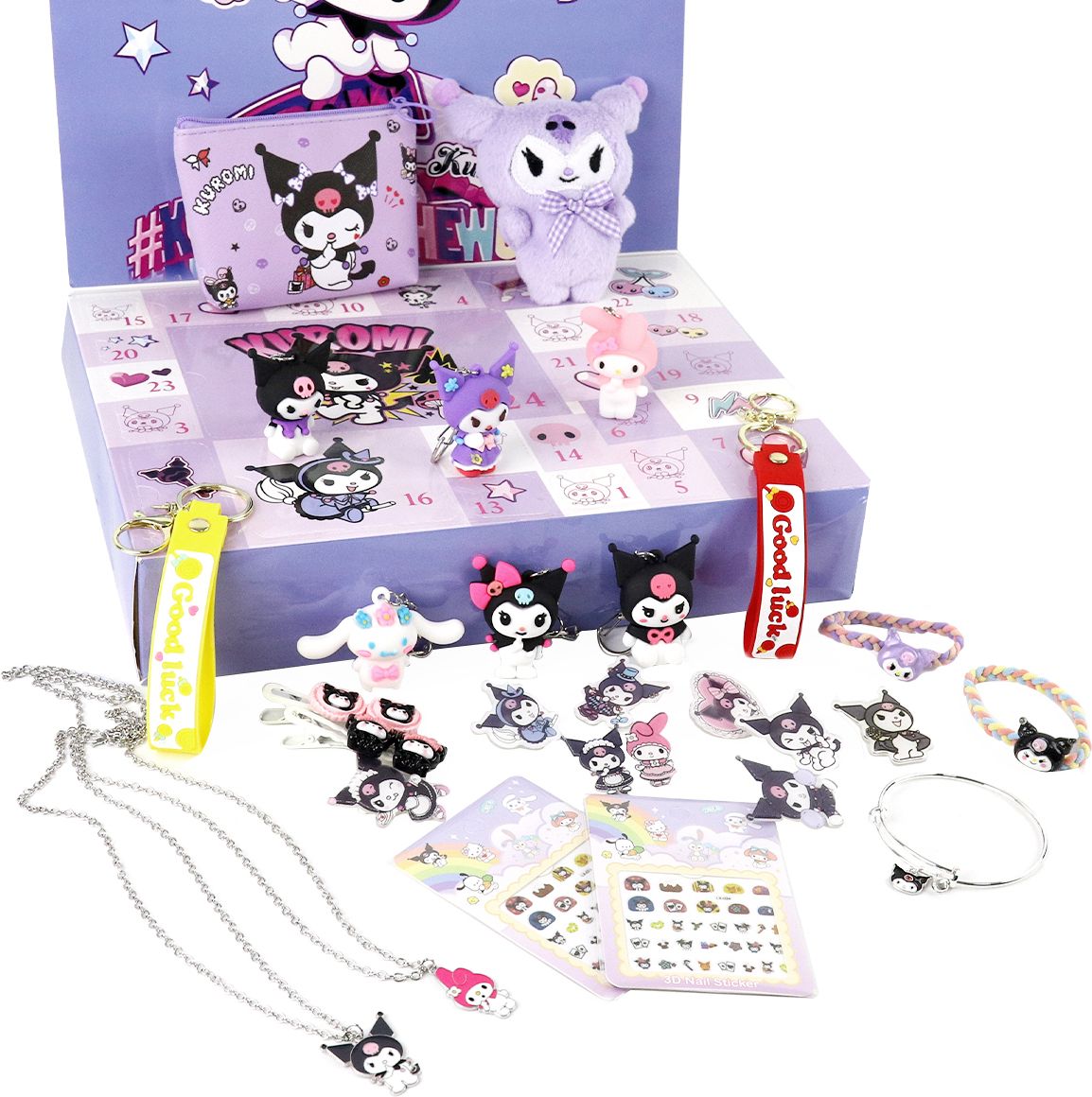 patpat Kawaii Sanrio Kuromi Gift Box Includes Plush Doll Wallet Keychain for Girls-picture-0